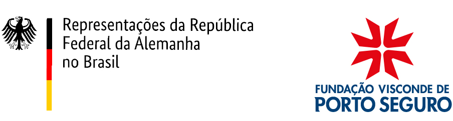 logotipos das Representações Diplomáticas da República Federal da Alemanha e da Fundação Visconde de Porto Seguro
